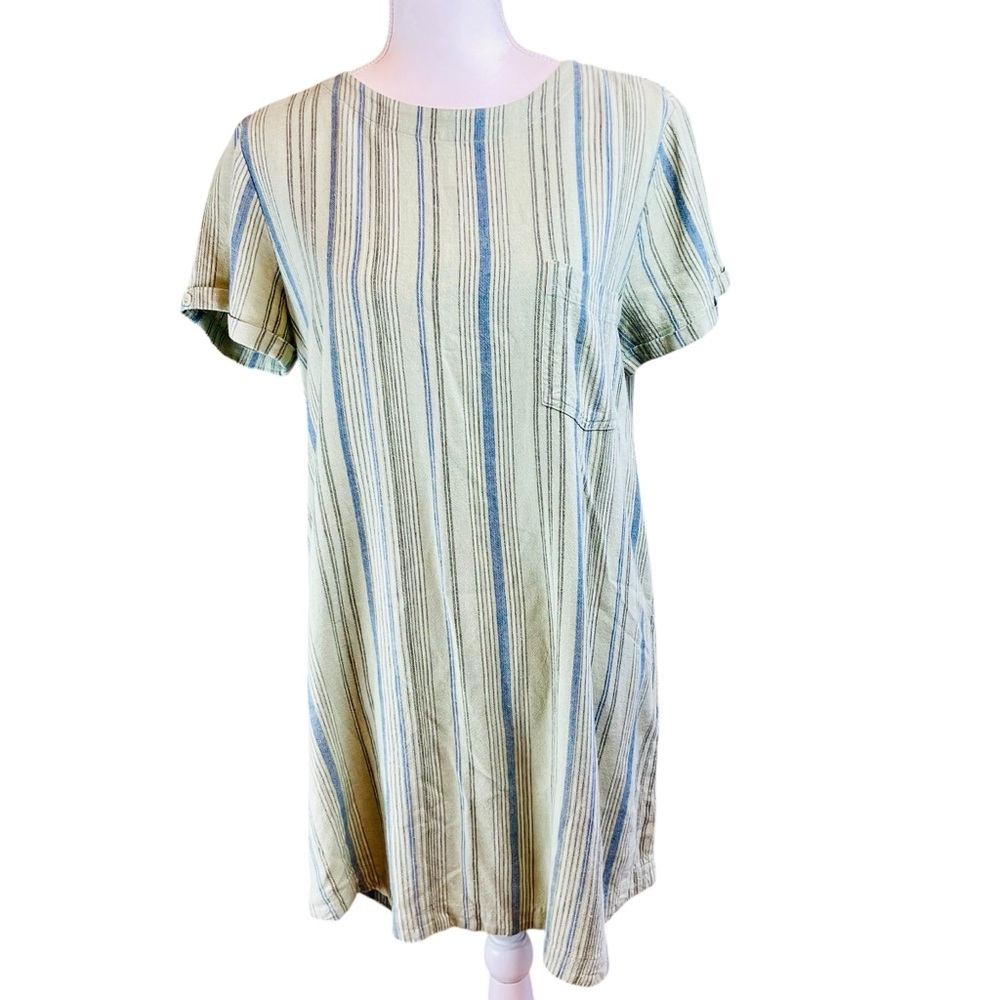 CLOTH‎ & STONE Sage Green Linen Blend Dress Sz M Short Sleeve Mini Short Travel